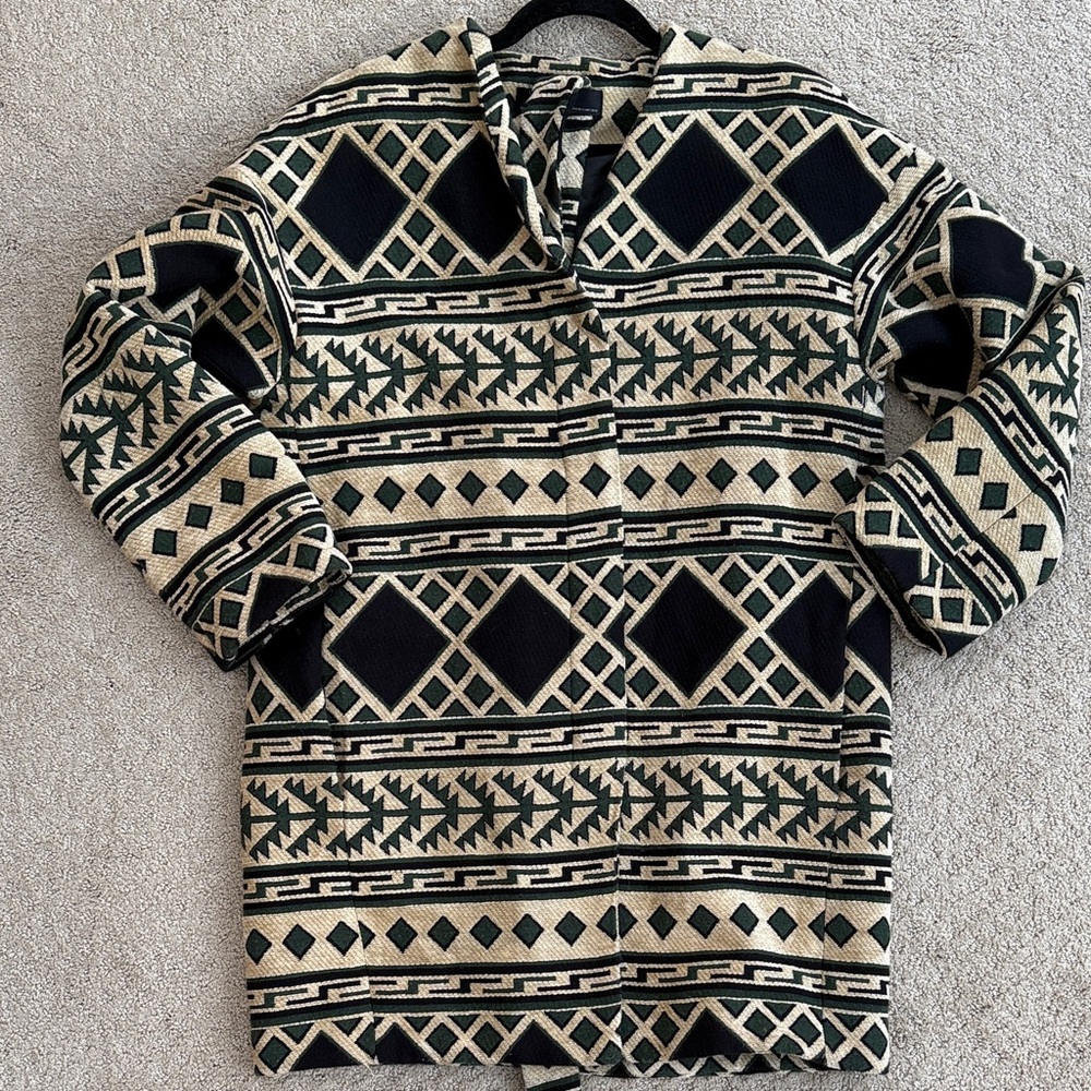 Zara Southwestern Aztec Tapestry Jacket Boho Geometric Print Tie Front XS/S